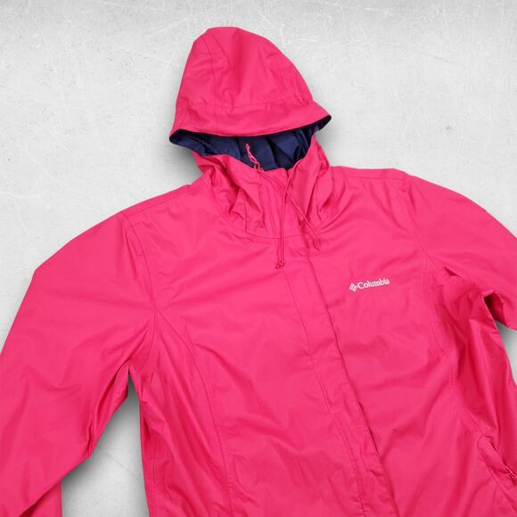 Columbia Hooded Rain Jacket Women L Pink Omni-Tech Lined Winter Outdoor Techwear - Picture 2 of 11
